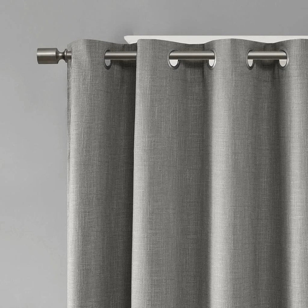 Blackout Curtain Panel Printed Heathered Polyester Grey Grommet Top Media 3