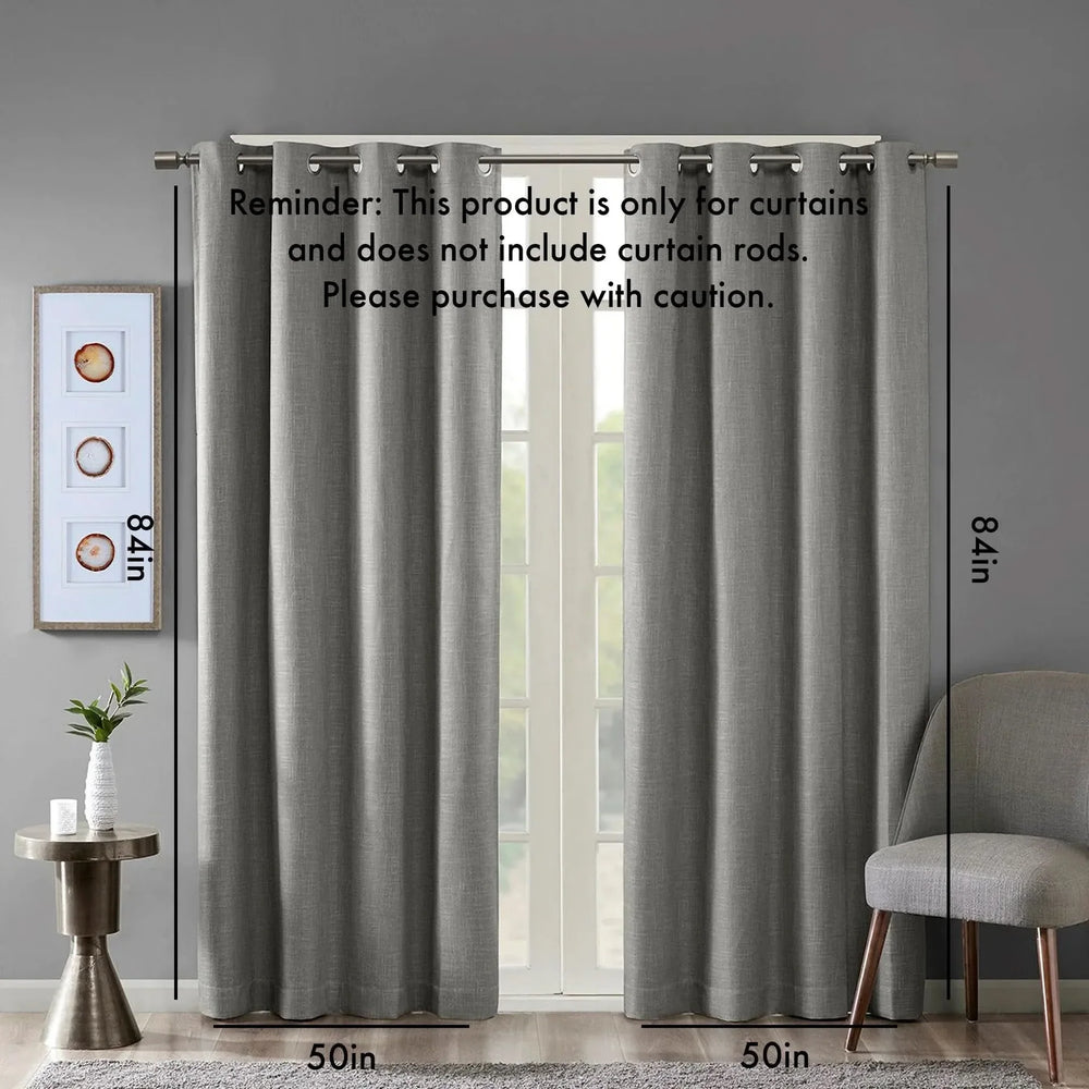 Blackout Curtain Panel Printed Heathered Polyester Grey Grommet Top Media 2