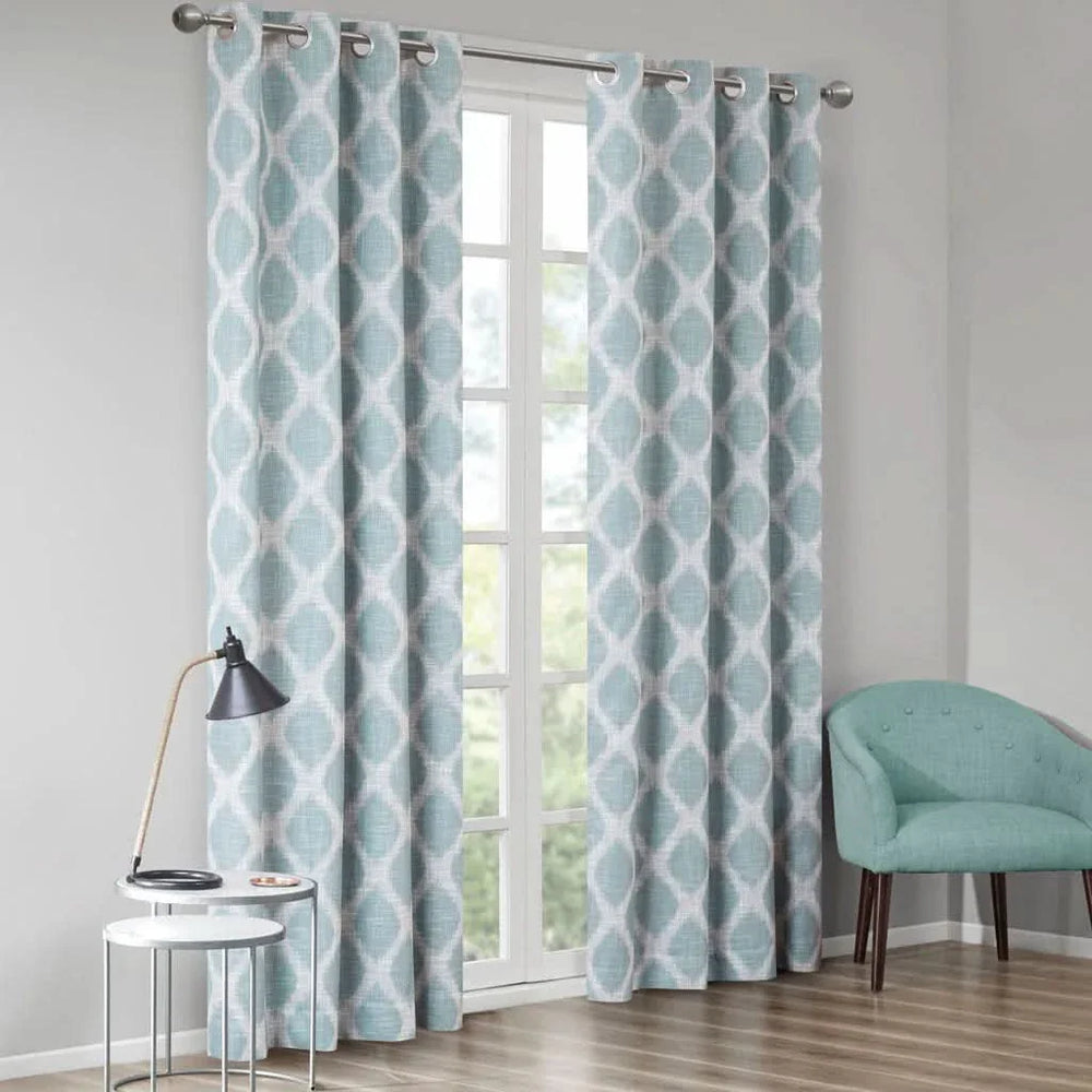 Ikat Blackout Curtain Panel Polyester Aqua Room Darkening 84 Inch Length Media 6