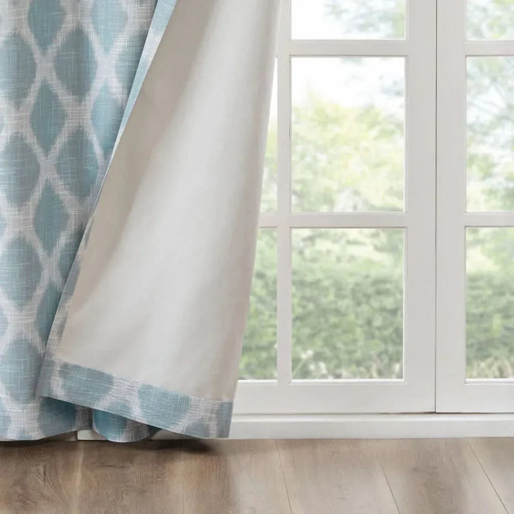 Ikat Blackout Curtain Panel Polyester Aqua Room Darkening 84 Inch Length Media 13