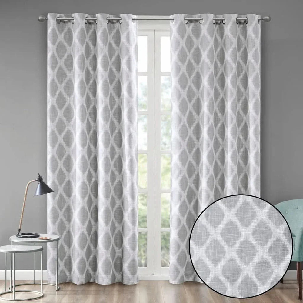 Grey Ikat Blackout Curtain Polyester Room Darkening Panel For Living Room Media 7