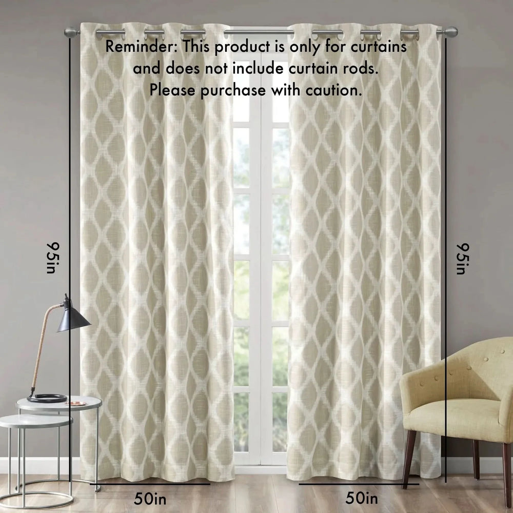 Ikat Curtain Panel Blackout Polyester Taupe Room Darkening 95x50 Inches Media 2