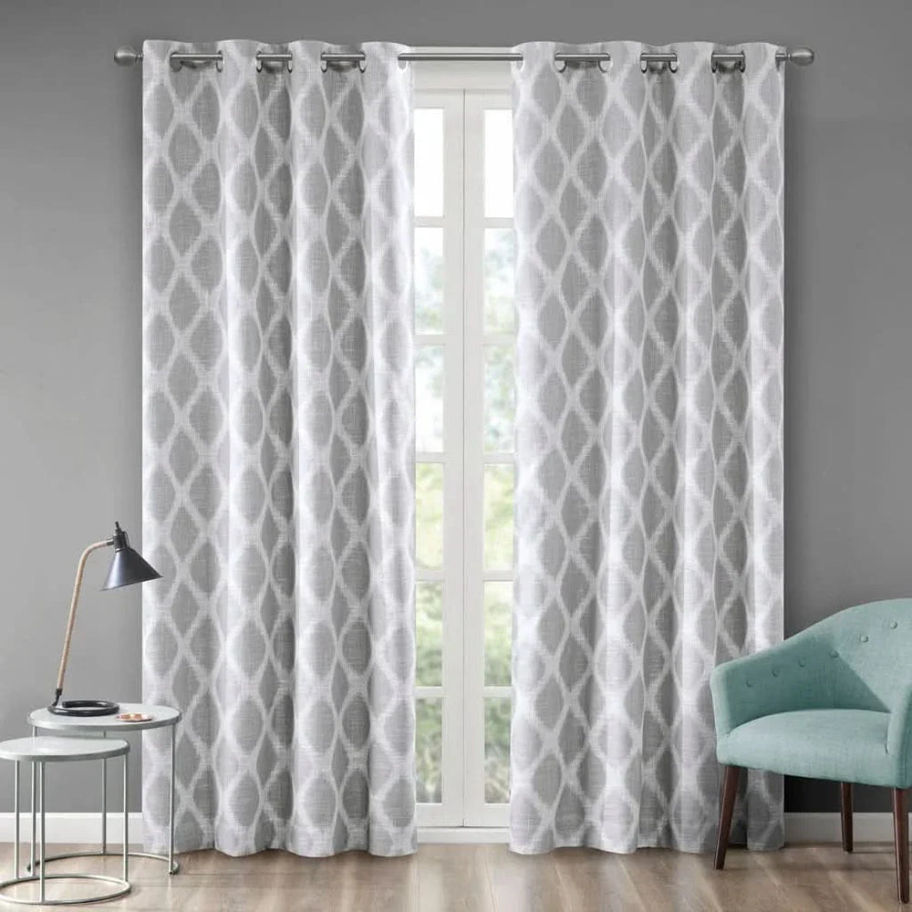 Grey Ikat Blackout Curtain Polyester Room Darkening Panel For Living Room Media 1