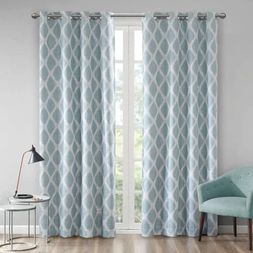 Ikat Blackout Curtain Panel Polyester Aqua Room Darkening 84 Inch Length Media 1