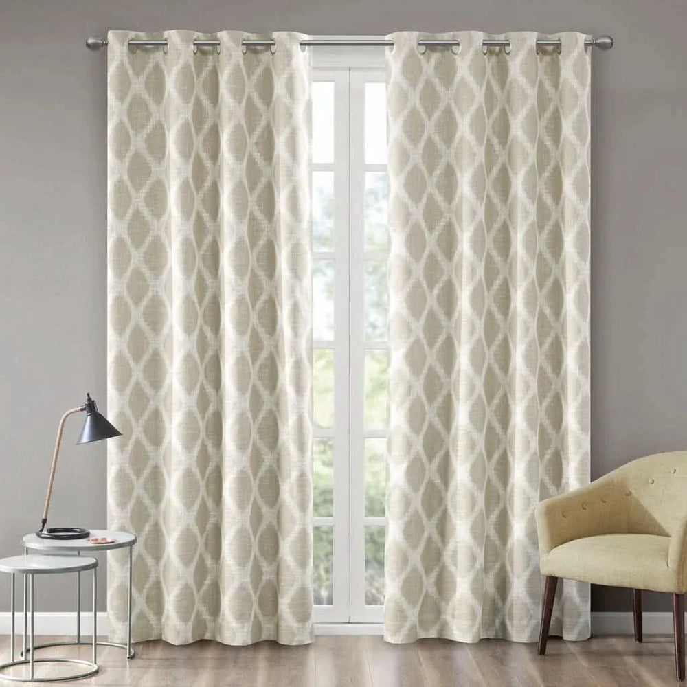 Ikat Blackout Curtain Polyester Textured Panel For Living Room Decor Media 1