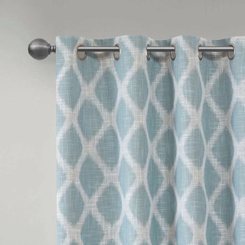 Ikat Blackout Curtain Panel Polyester Aqua Room Darkening 84 Inch Length Media 7