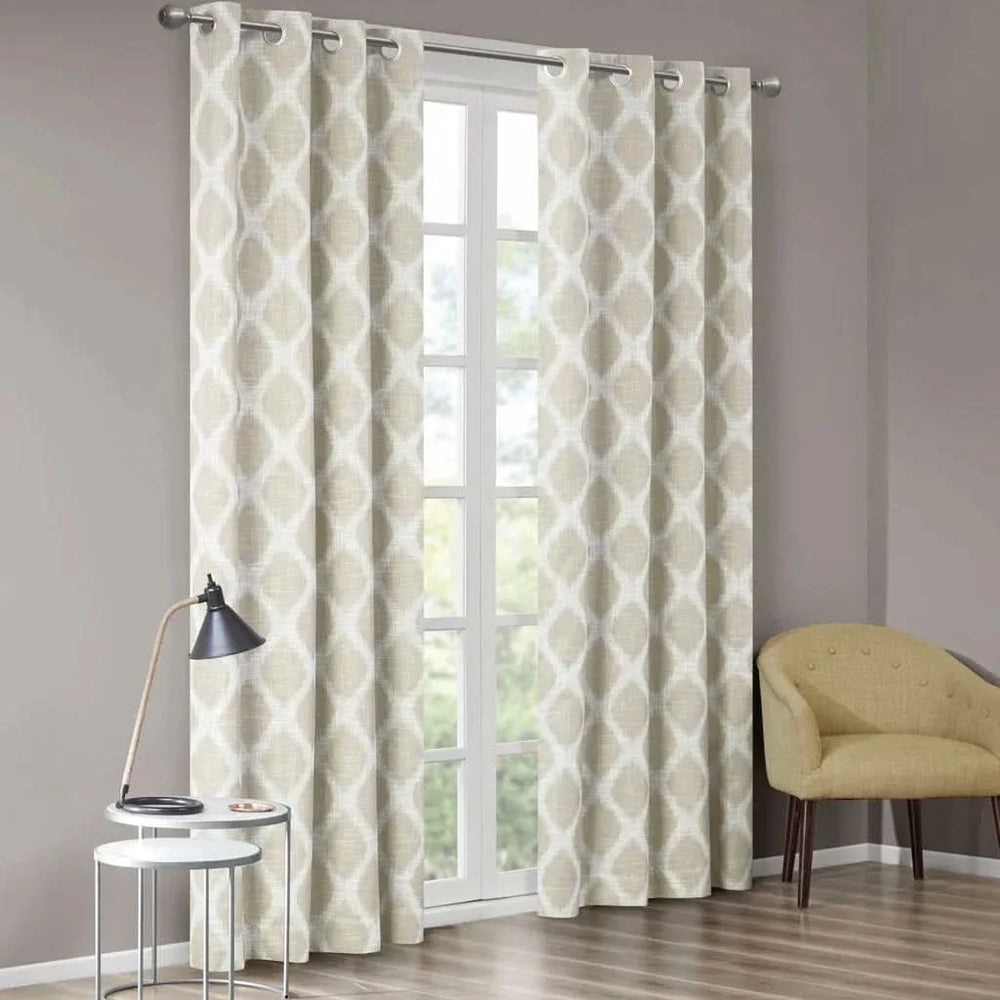 Ikat Curtain Panel Blackout Polyester Taupe Room Darkening 95x50 Inches Media 11