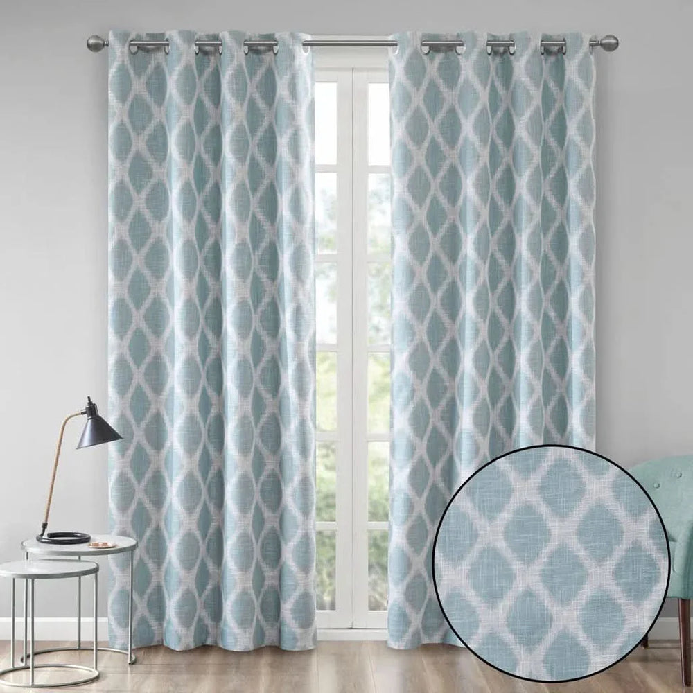 Ikat Blackout Curtain Panel Polyester Aqua Room Darkening 84 Inch Length Media 4