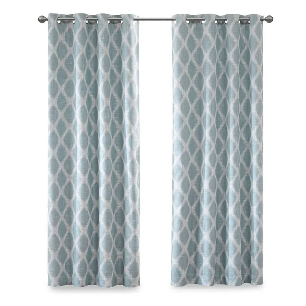 Ikat Blackout Curtain Panel Polyester Aqua Room Darkening 84 Inch Length Media 8