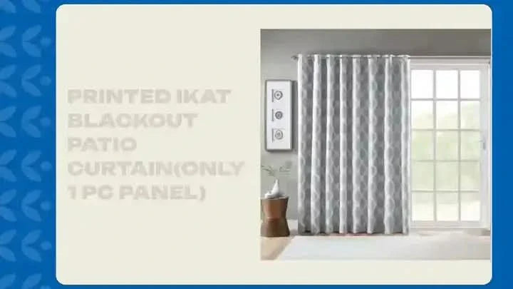 Blackout Patio Curtain Polyester Ikat Print Grey Panel For Windows Media 3