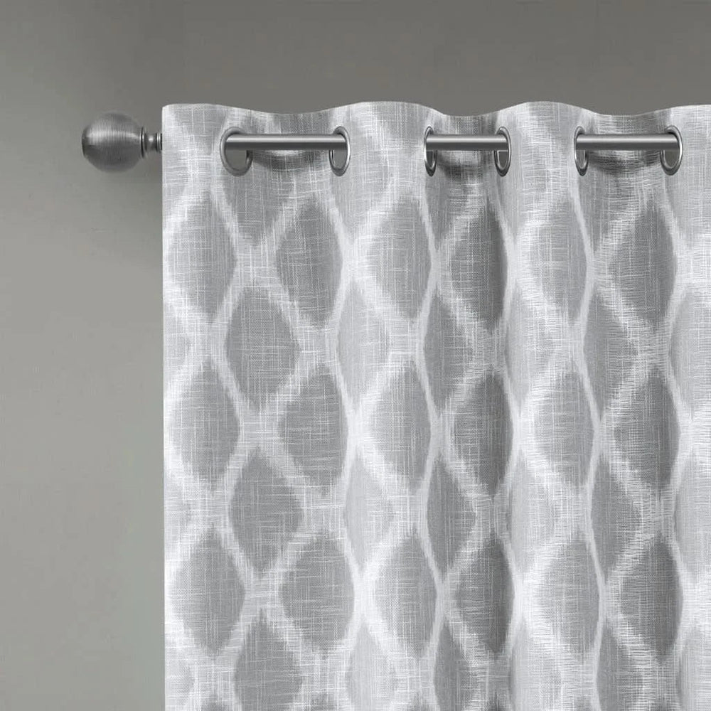 Blackout Patio Curtain Polyester Ikat Print Grey Panel For Windows Media 8