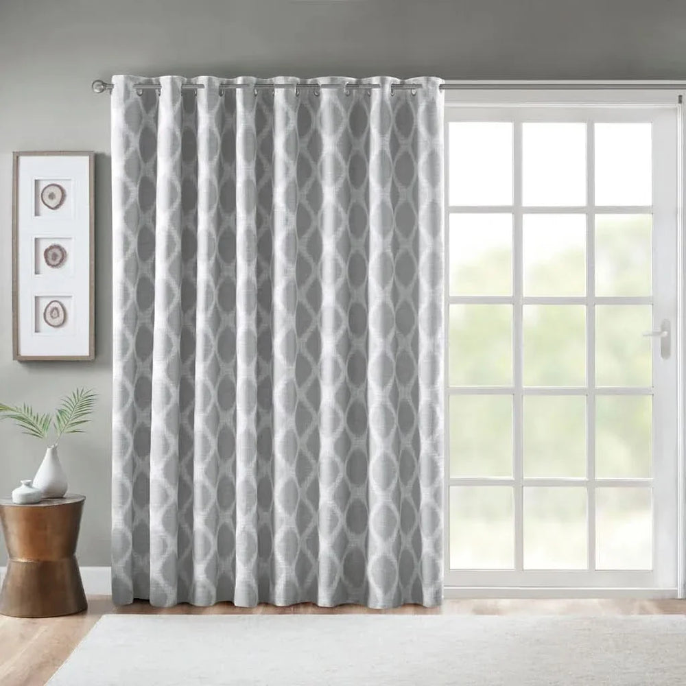 Blackout Patio Curtain Polyester Ikat Print Grey Panel For Windows Media 5