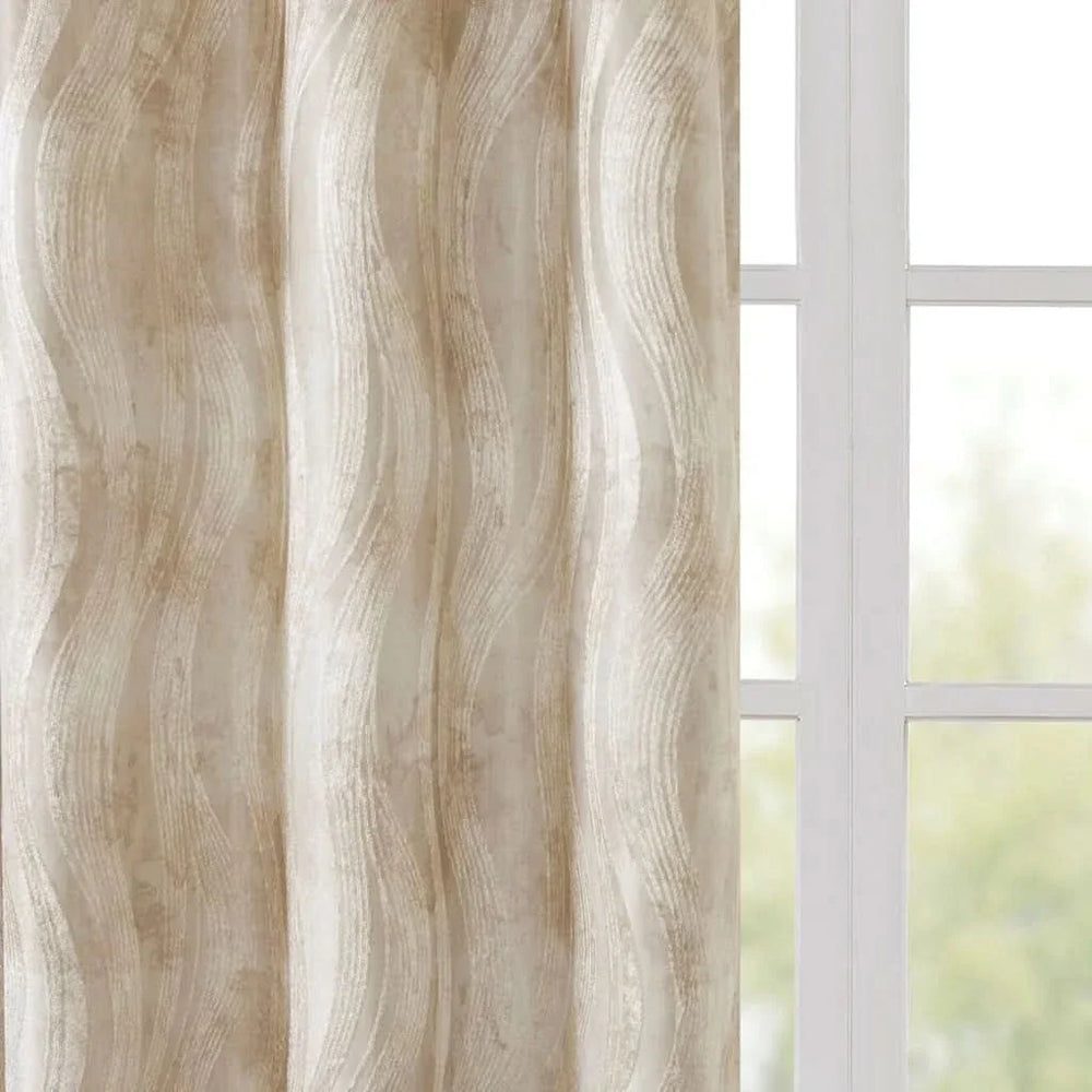 Blackout Curtains Polyester Grommet Top Modern Jacquard Wavy Design Media 2
