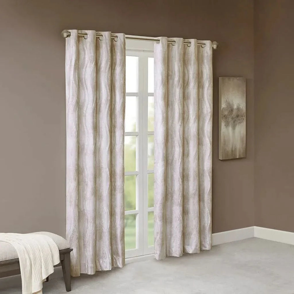 Blackout Curtains Polyester Grommet Top Modern Jacquard Wavy Design Media 12