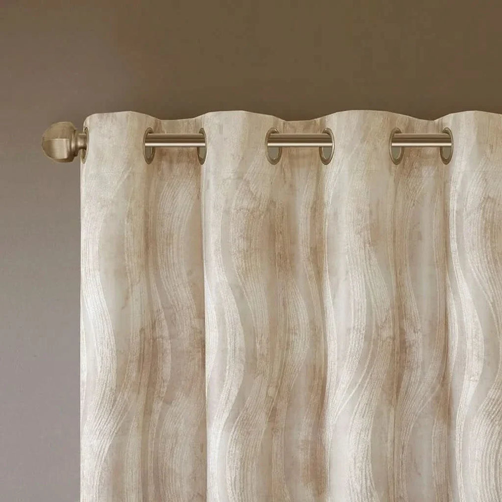 Total Blackout Jacquard Curtain Panel Polyester Grommet Top Ivory Media 3