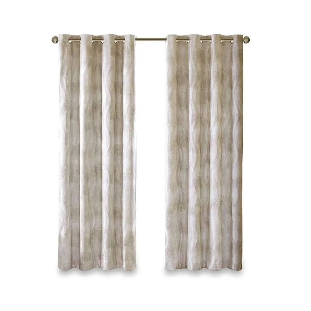Blackout Curtain Panel Polyester Grommet Top Jacquard Wavy Design Media 11