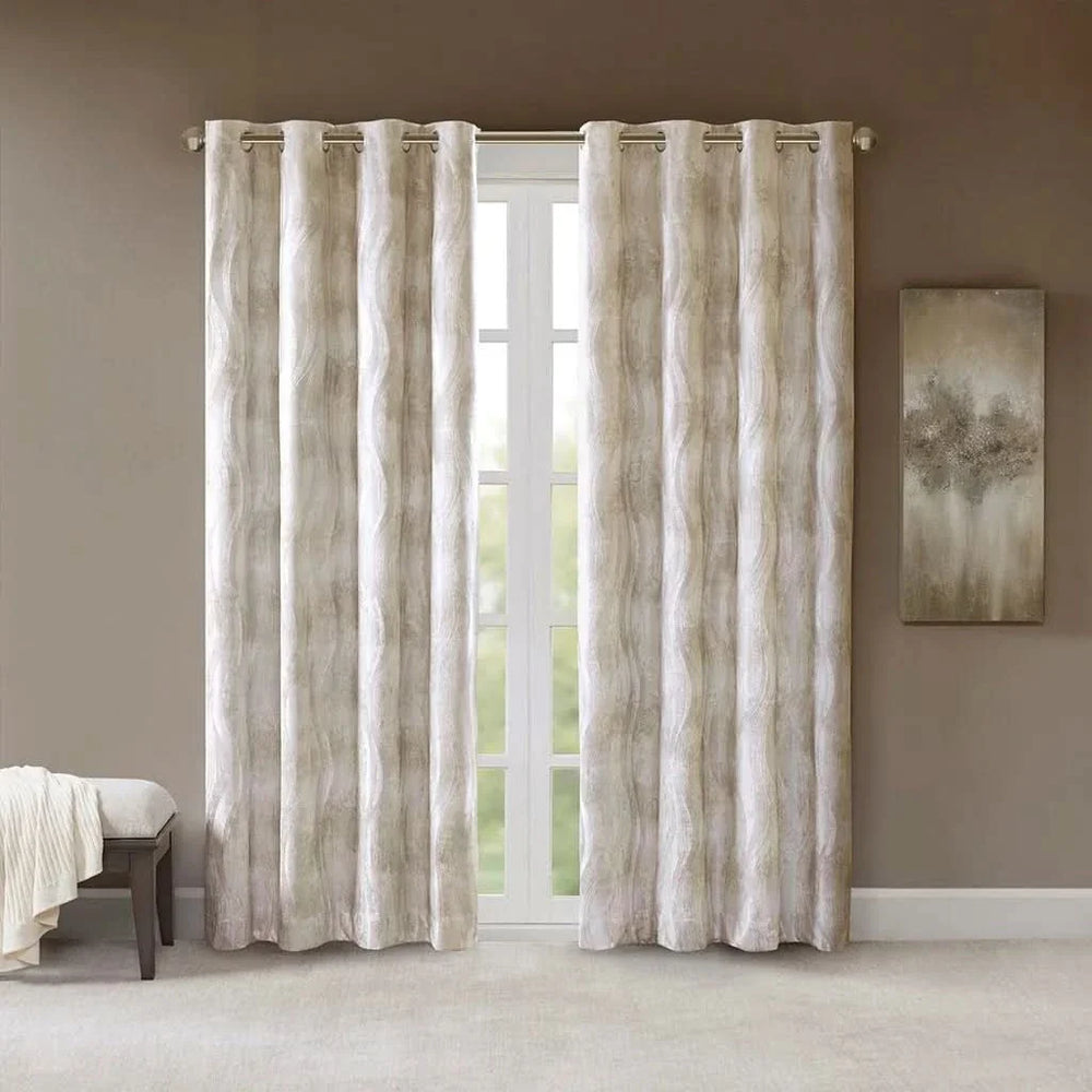 Blackout Curtain Panel Polyester Grommet Top Jacquard Wavy Design Media 6