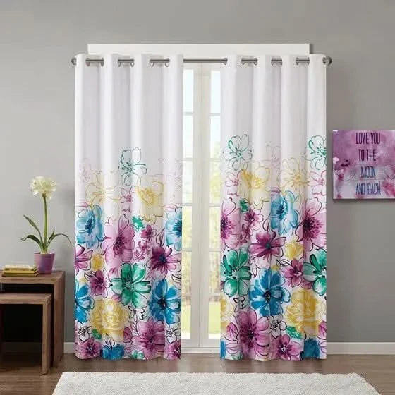 Blackout Curtain Panel Polyester Floral Multicolor Print For One Window Media 2