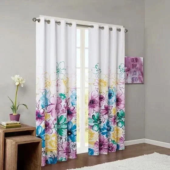 Blackout Curtain Panel Polyester Floral Multicolor Print For One Window Media 1