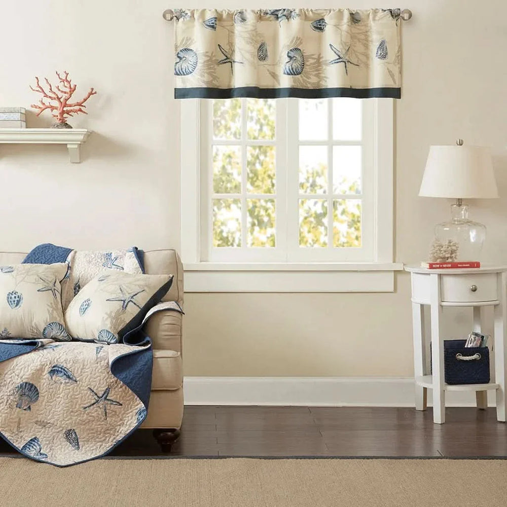 Printed Valance Cotton Navy All Over Print 50x18 Window Curtain Accent Piece Media 1