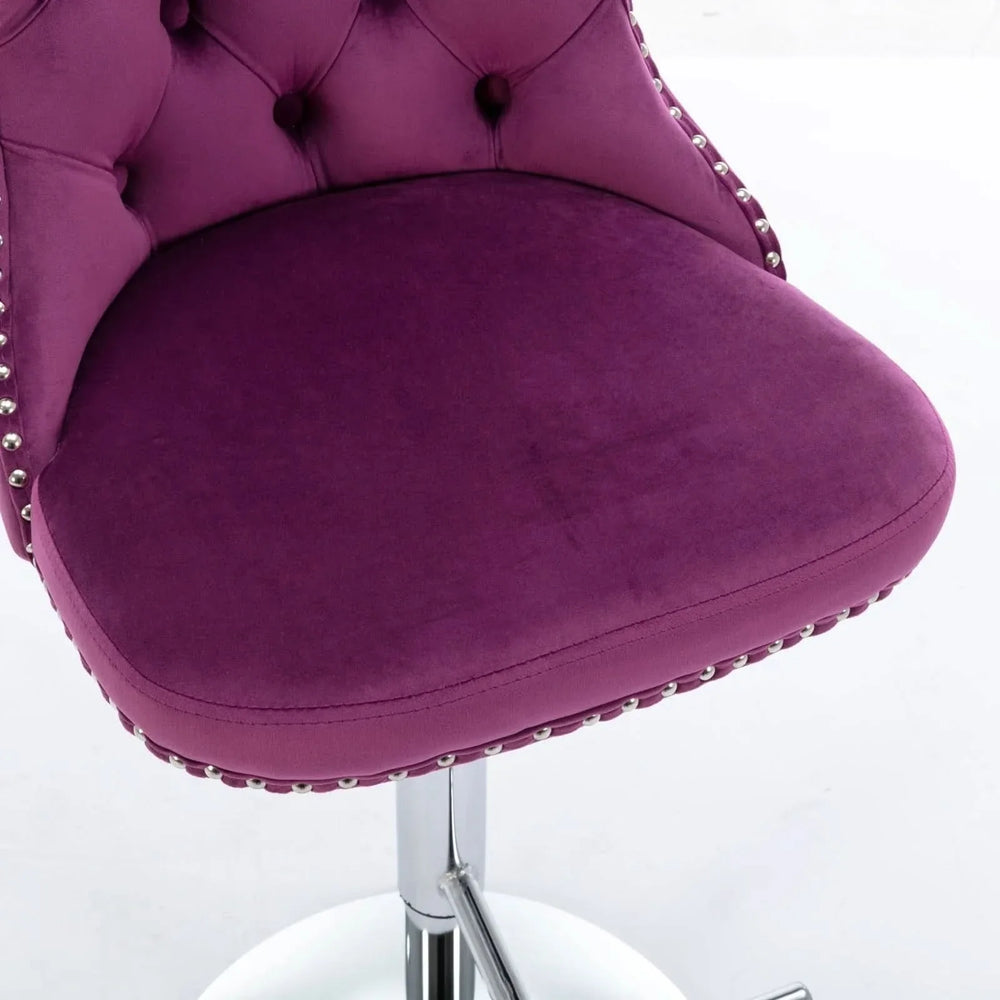 Purple Velvet Bar Stool Swivel Adjustable Height Chrome Base Set of 2 Media 12