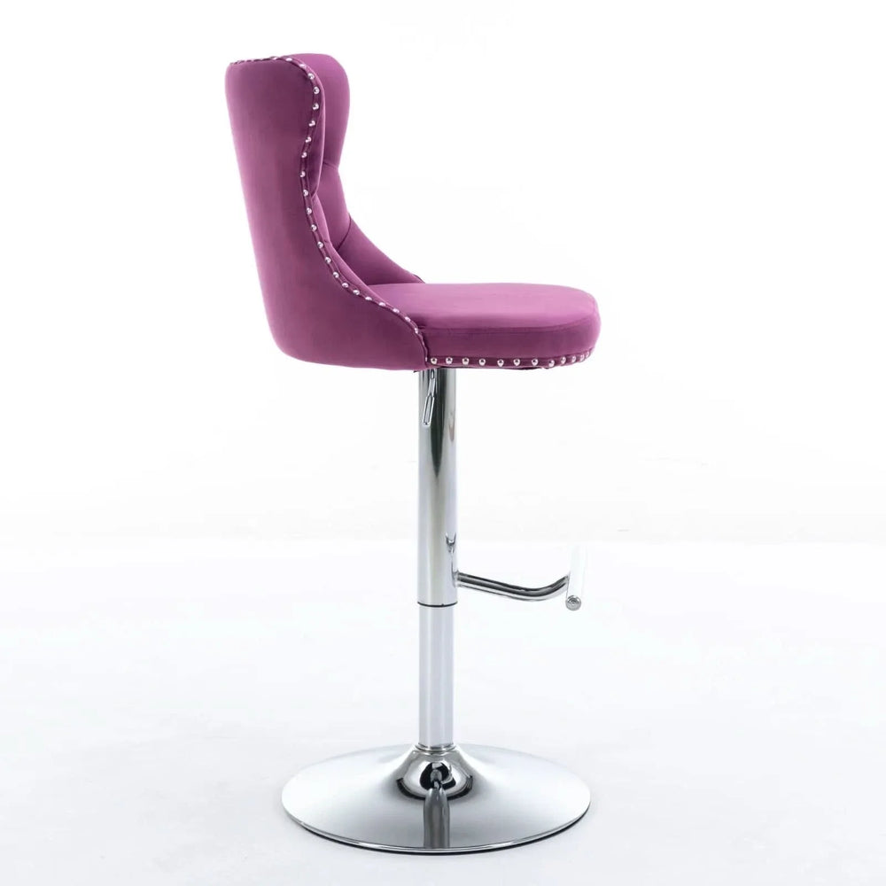 Purple Velvet Swivel Barstools with Adjustable Height and Chrome Base, Set of 2 - DTY Store