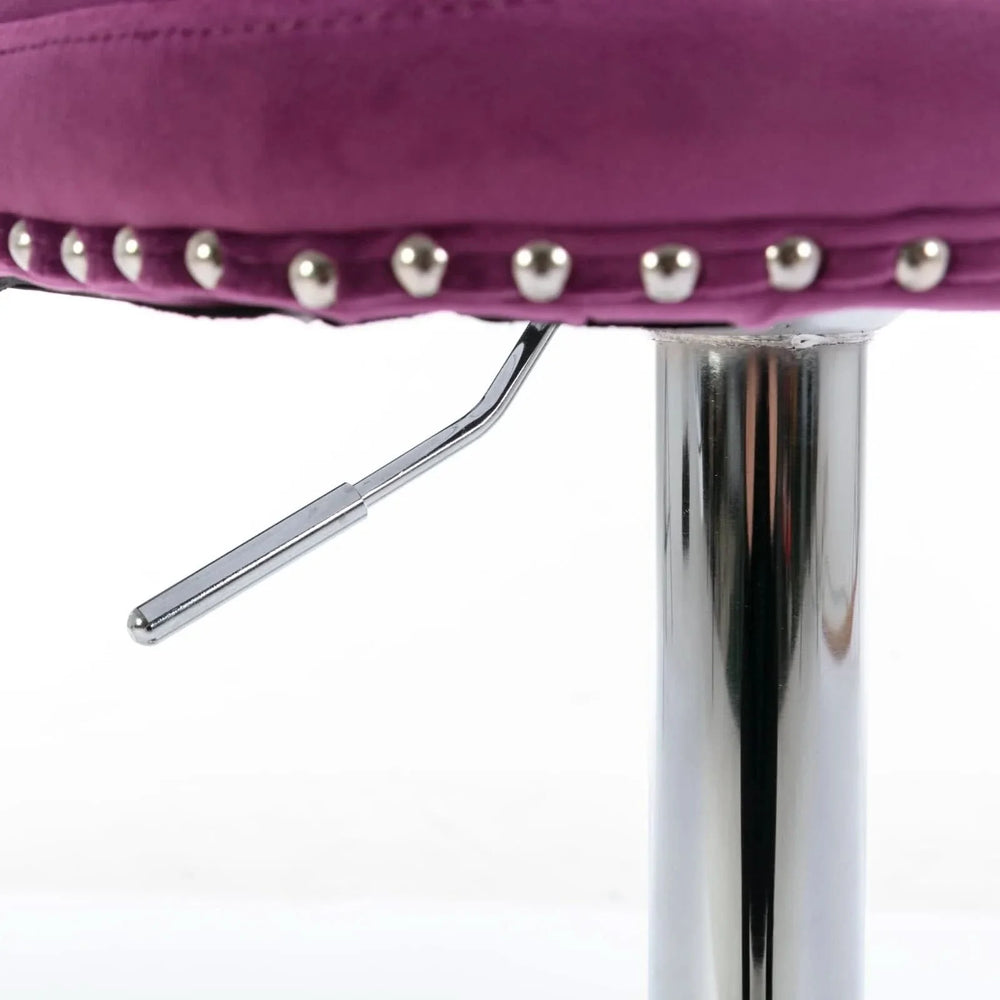 Purple Velvet Bar Stool Swivel Adjustable Height Chrome Base Set of 2 Media 13