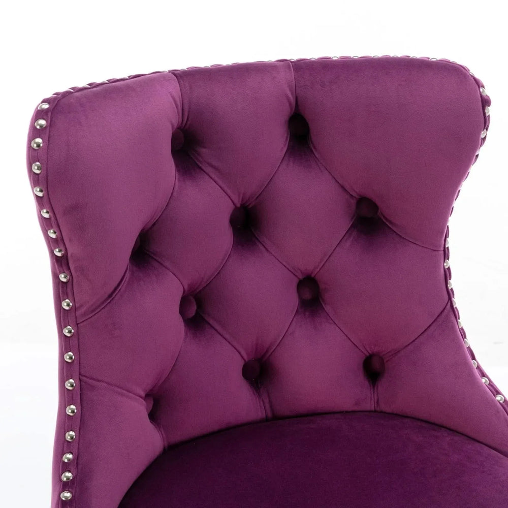Purple Velvet Bar Stool Swivel Adjustable Height Chrome Base Set of 2 Media 9