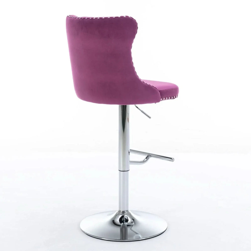 Purple Velvet Bar Stool Swivel Adjustable Height Chrome Base Set of 2 Media 6