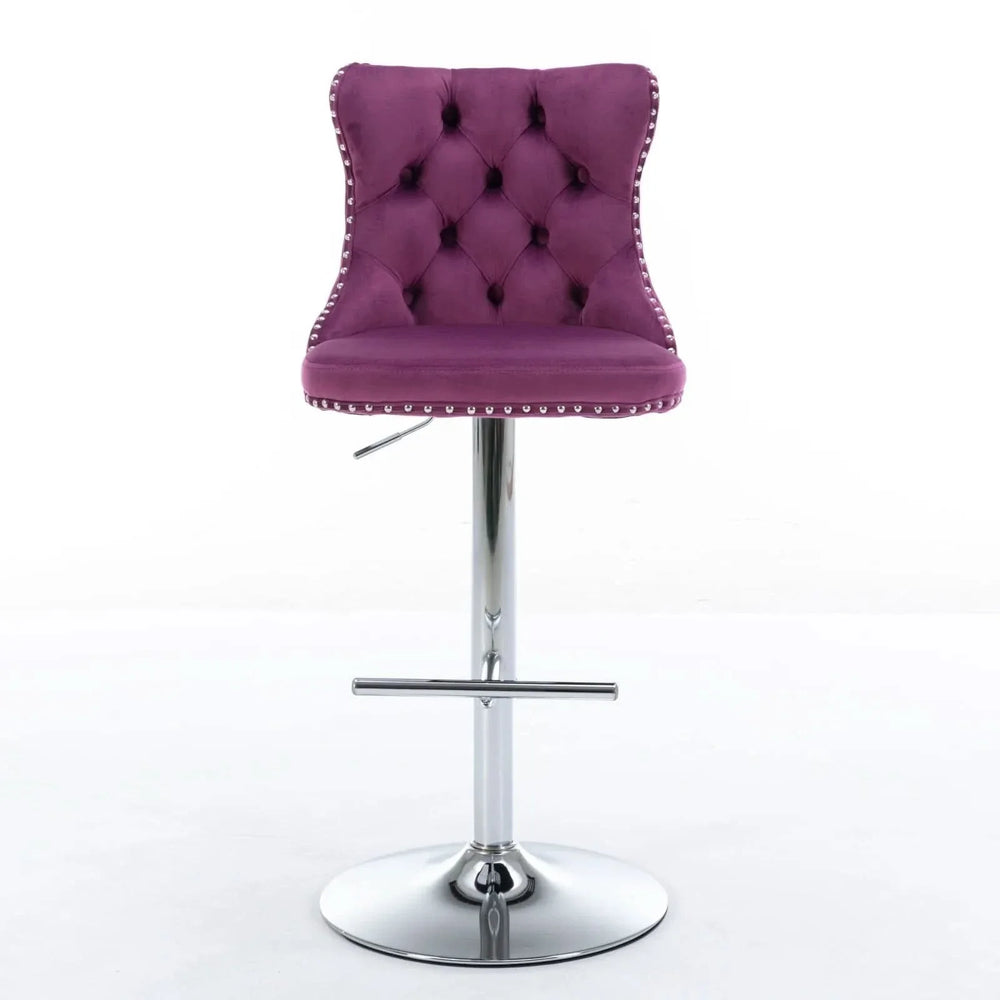Purple Velvet Swivel Barstools with Adjustable Height and Chrome Base, Set of 2 - DTY Store