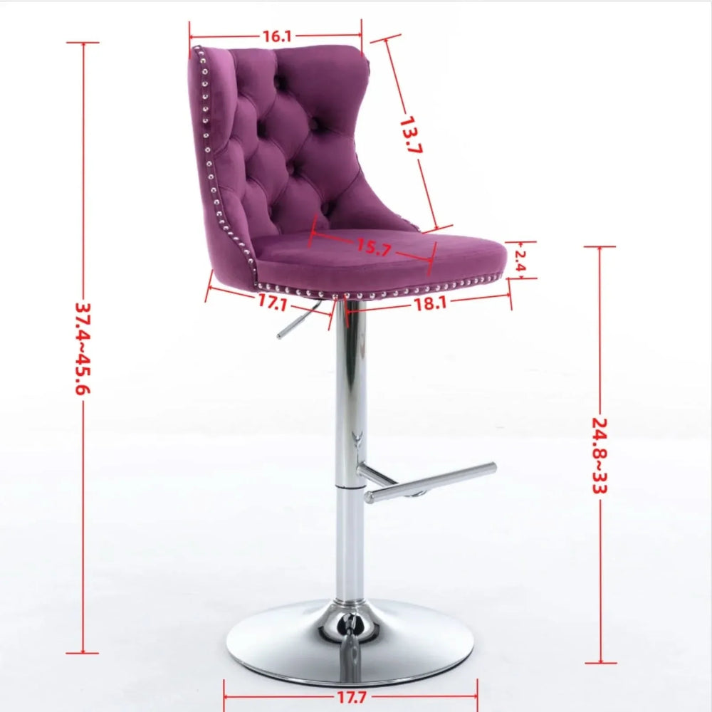 Purple Velvet Bar Stool Swivel Adjustable Height Chrome Base Set of 2 Media 8