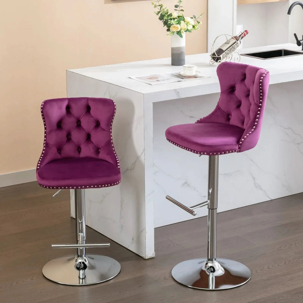 Purple Velvet Swivel Barstools with Adjustable Height and Chrome Base, Set of 2 Bar & Counter Stools, Dining & Kitchen Furniture, Furniture, searchfilter_Furniture| DTY Store