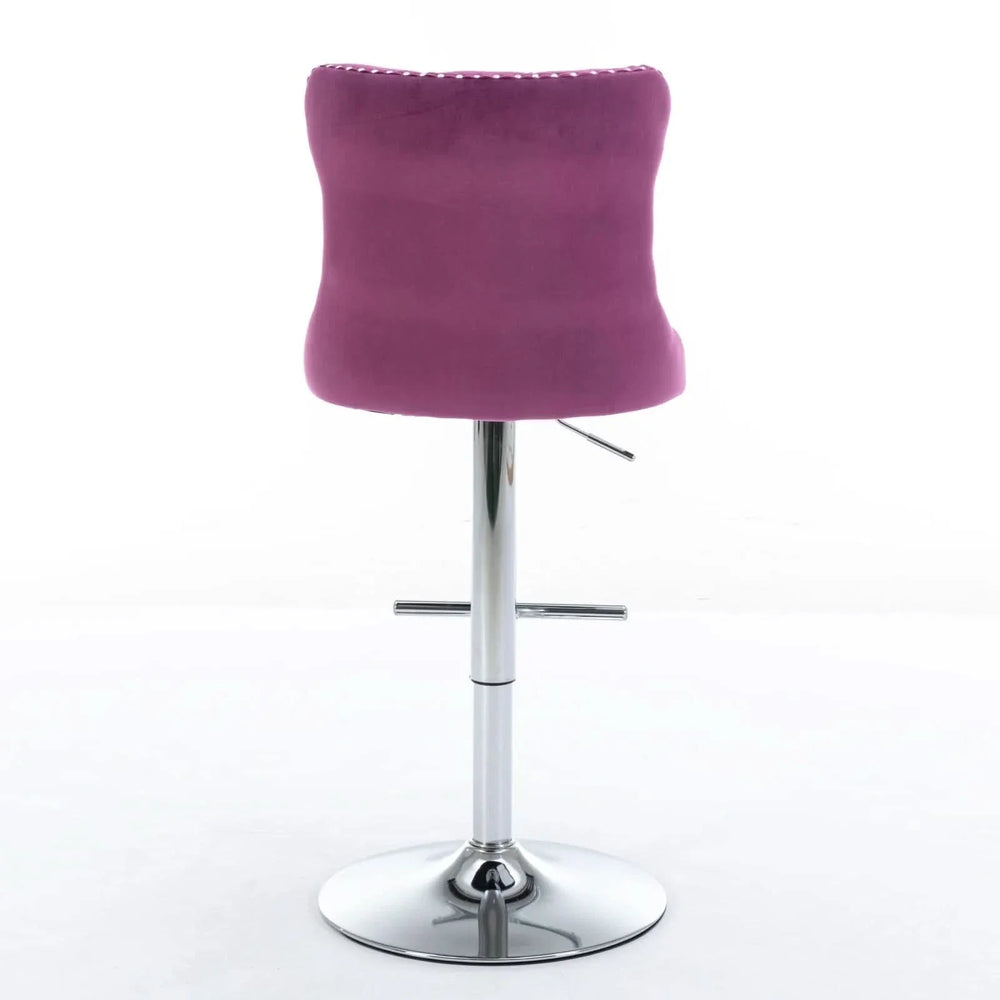Purple Velvet Bar Stool Swivel Adjustable Height Chrome Base Set of 2 Media 7