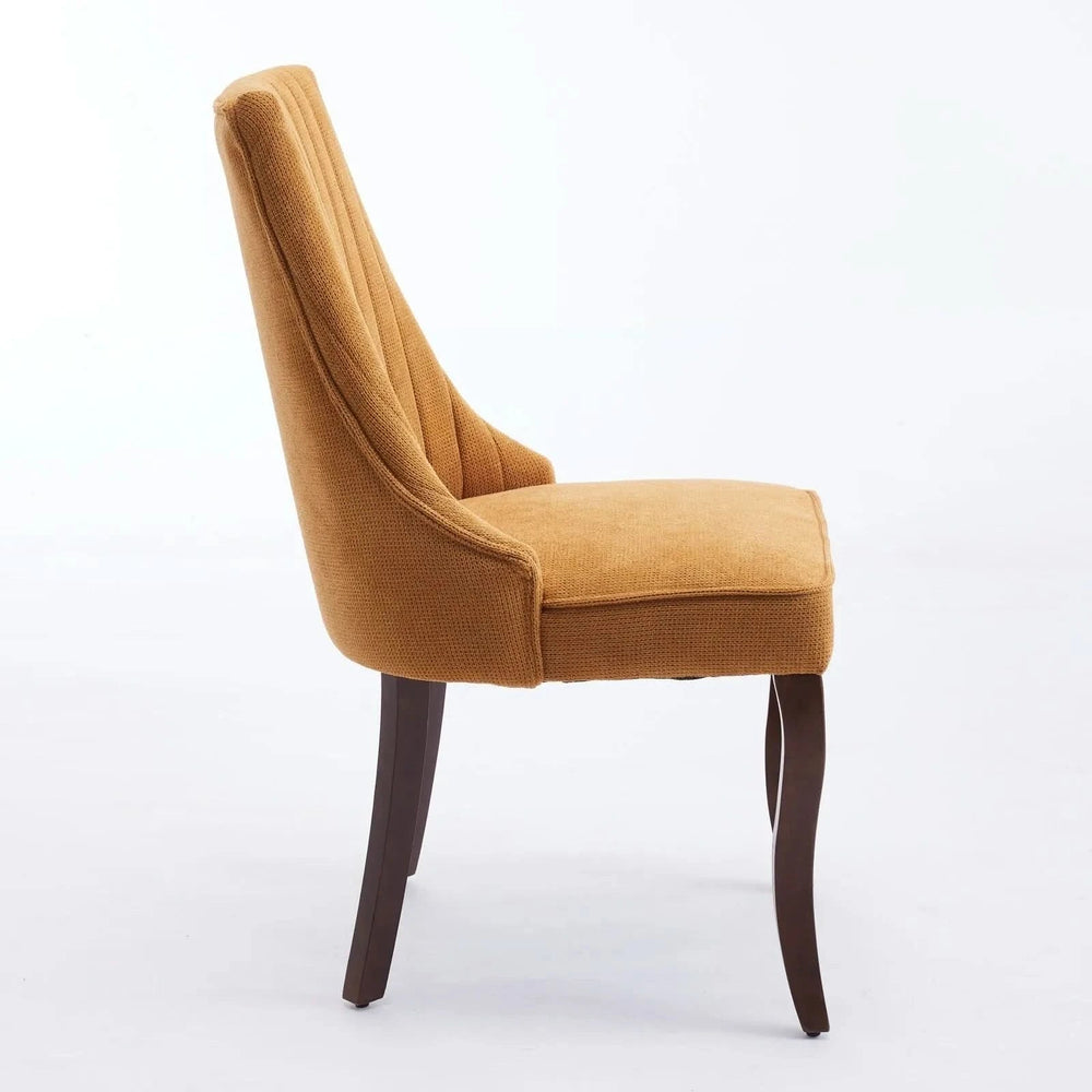 Dining Chairs Linen Classic Channel Back Solid Wood Legs Set Of 2 Media 4