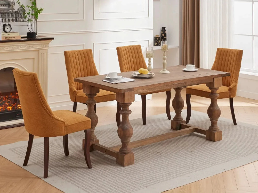 Dining Chairs Linen Classic Channel Back Solid Wood Legs Set Of 2 Media 21
