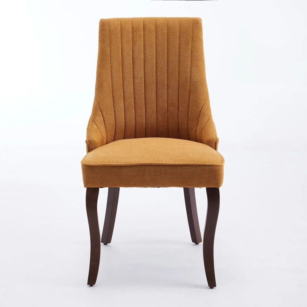Dining Chairs Linen Classic Channel Back Solid Wood Legs Set Of 2 Media 2