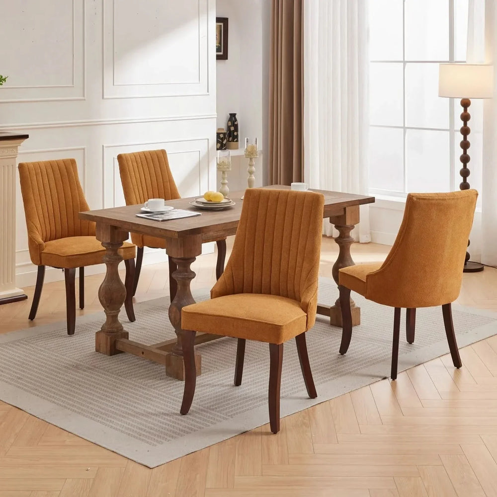Dining Chairs Linen Classic Channel Back Solid Wood Legs Set Of 2 Media 18