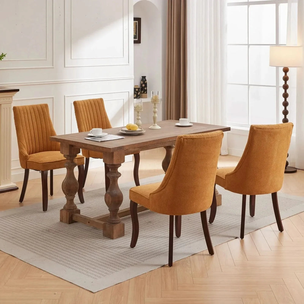 Dining Chairs Linen Classic Channel Back Solid Wood Legs Set Of 2 Media 17