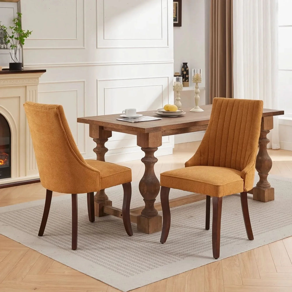 Dining Chairs Linen Classic Channel Back Solid Wood Legs Set Of 2 Media 14