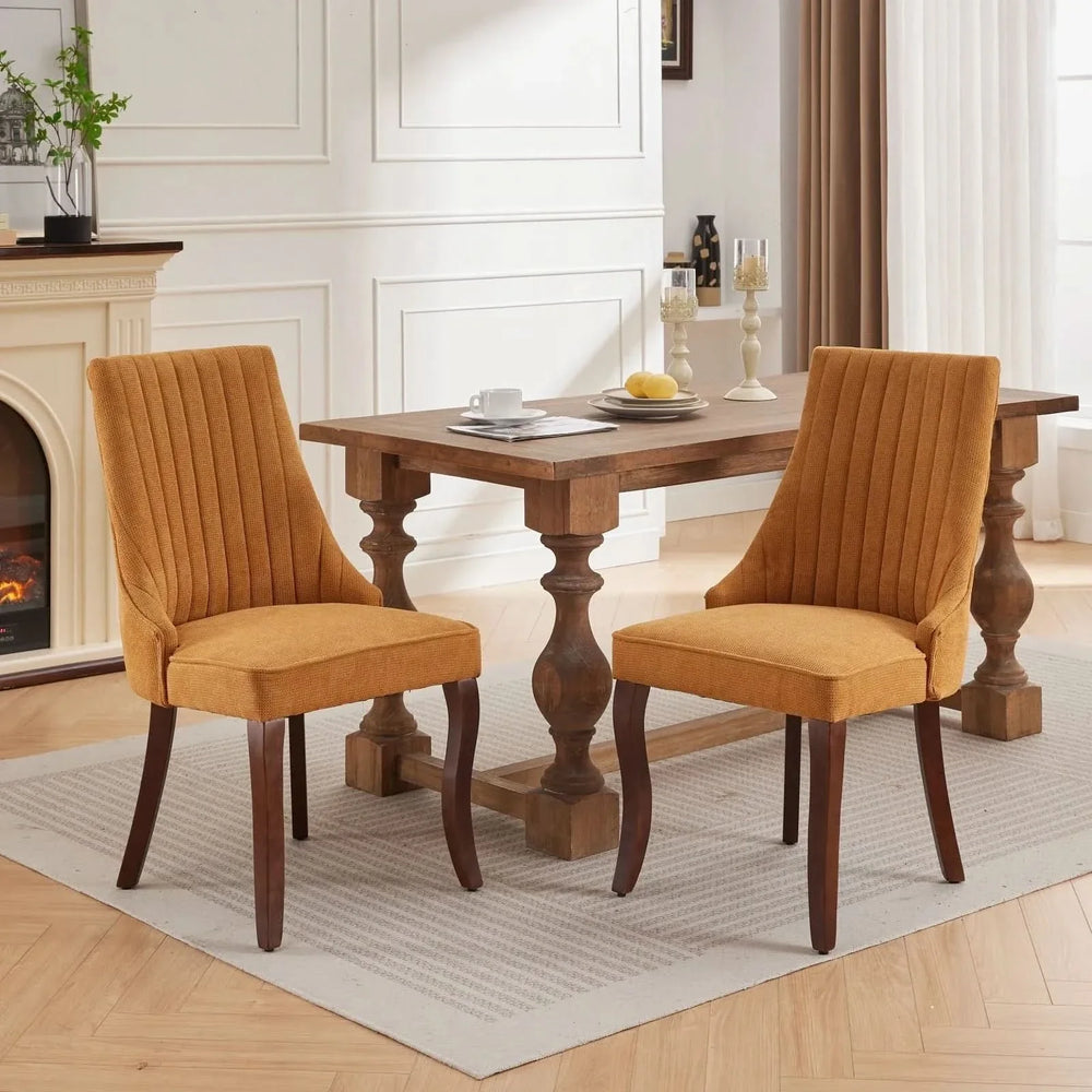 Dining Chairs Linen Classic Channel Back Solid Wood Legs Set Of 2 Media 1