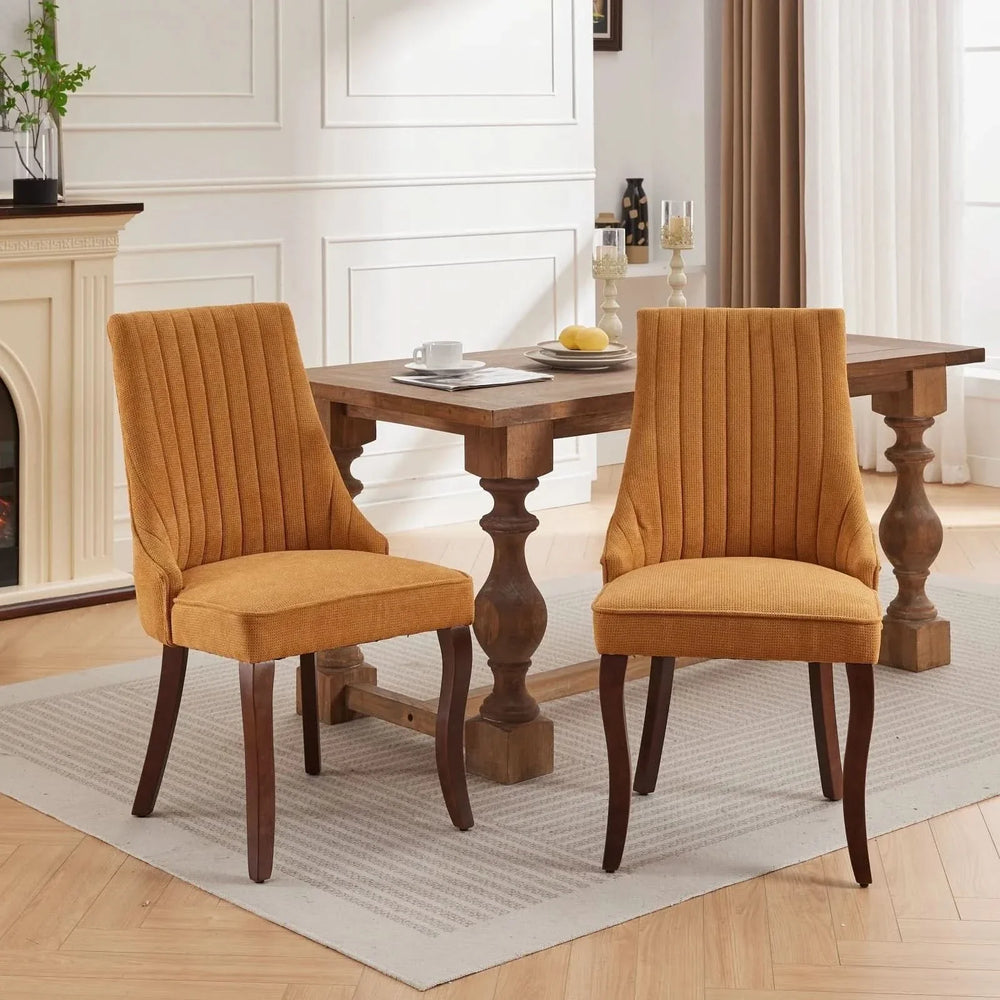 Dining Chairs Linen Classic Channel Back Solid Wood Legs Set Of 2 Media 13