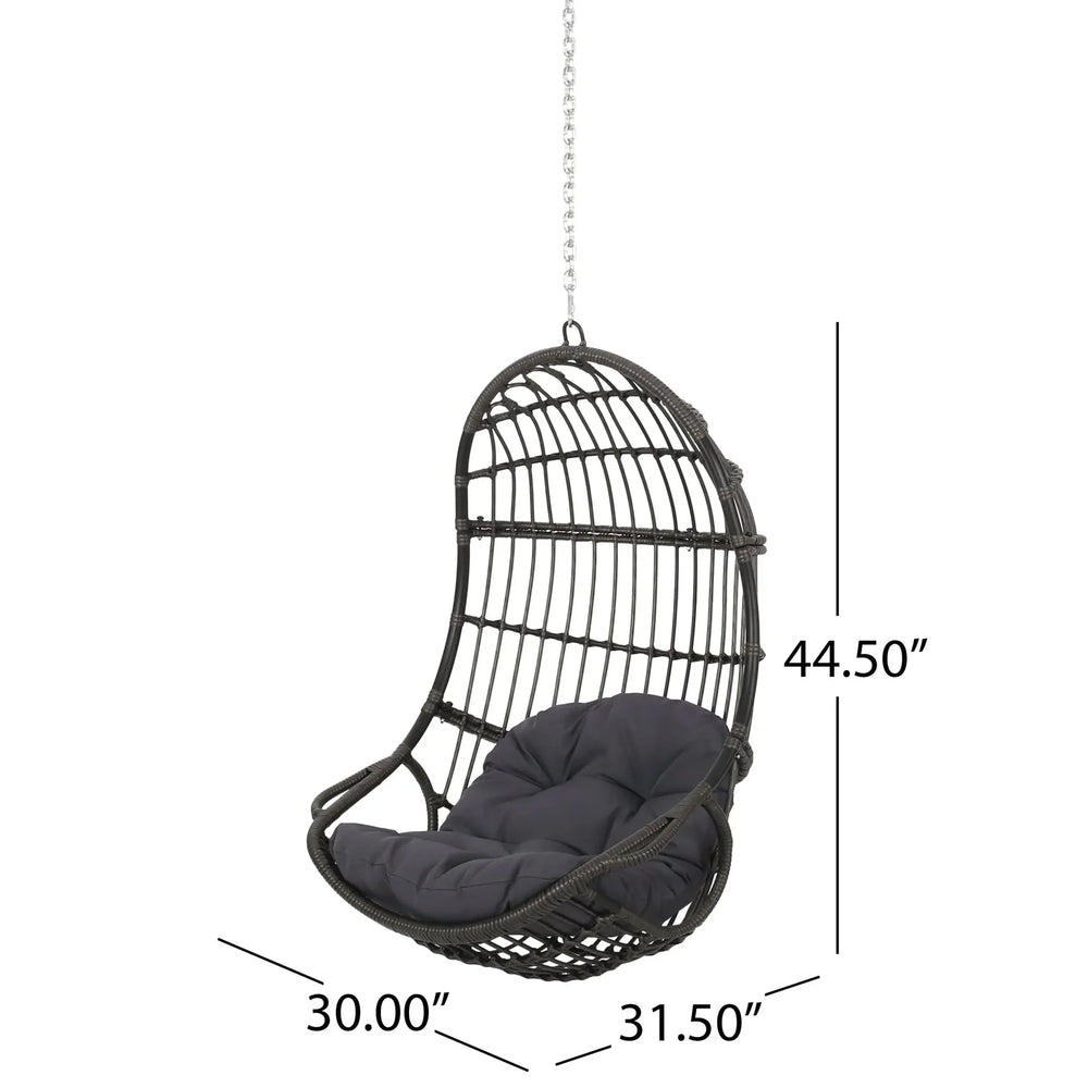 Hanging Chair Gray Wicker Cushion For Indoor & Outdoor Use Patio Lounge Media 3