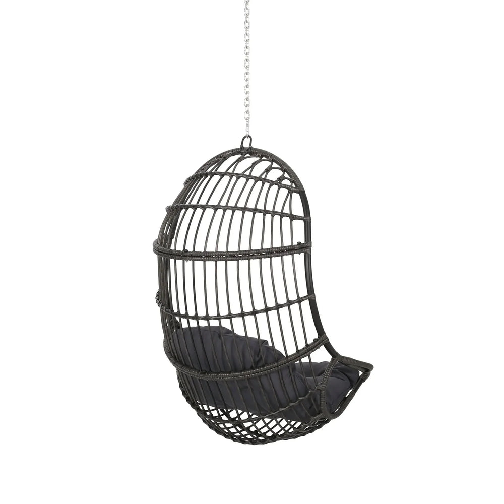 Hanging Chair Gray Wicker Cushion For Indoor & Outdoor Use Patio Lounge Media 7