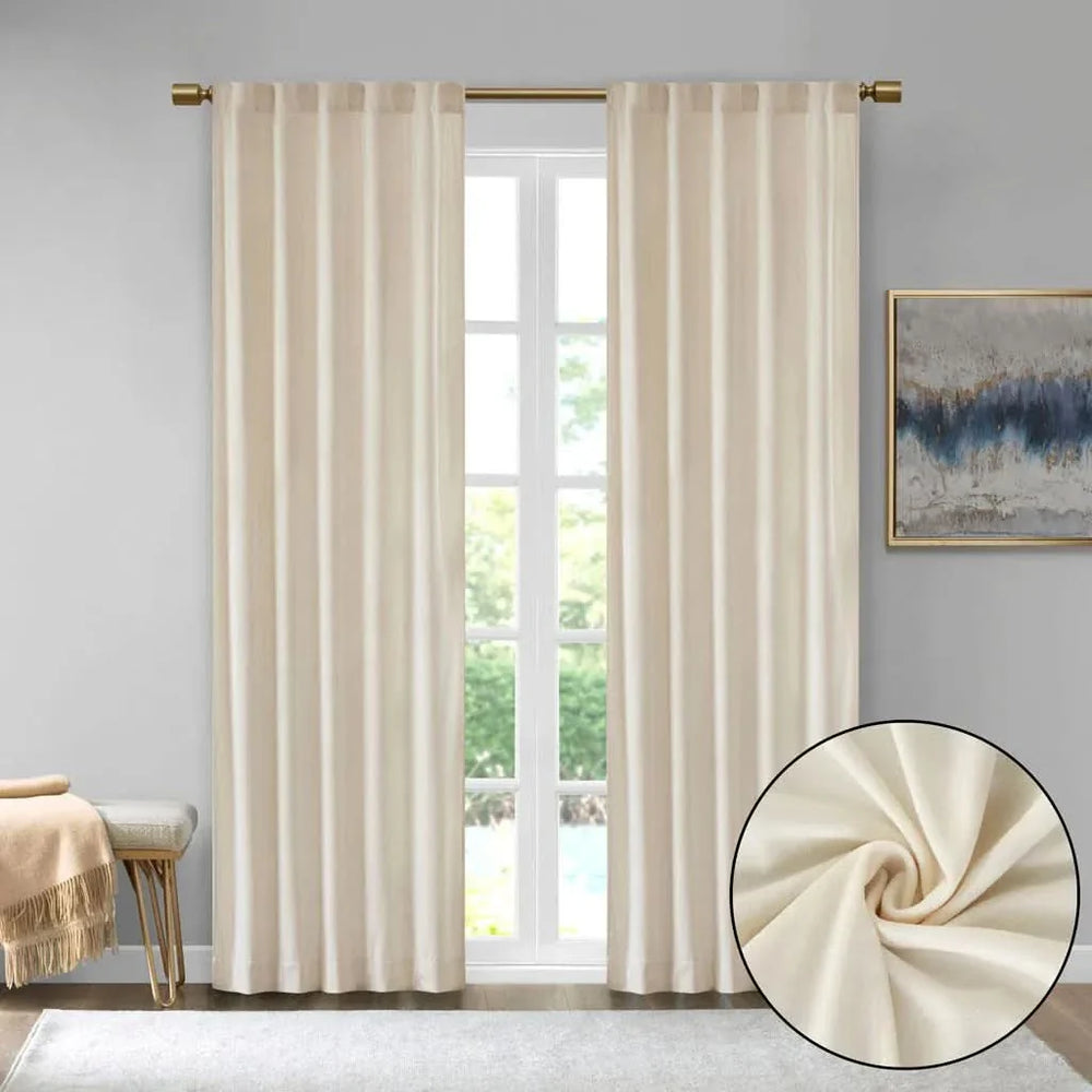Room Darkening Curtains Polyester Velvet Ivory Window Panel Pair Set Media 2