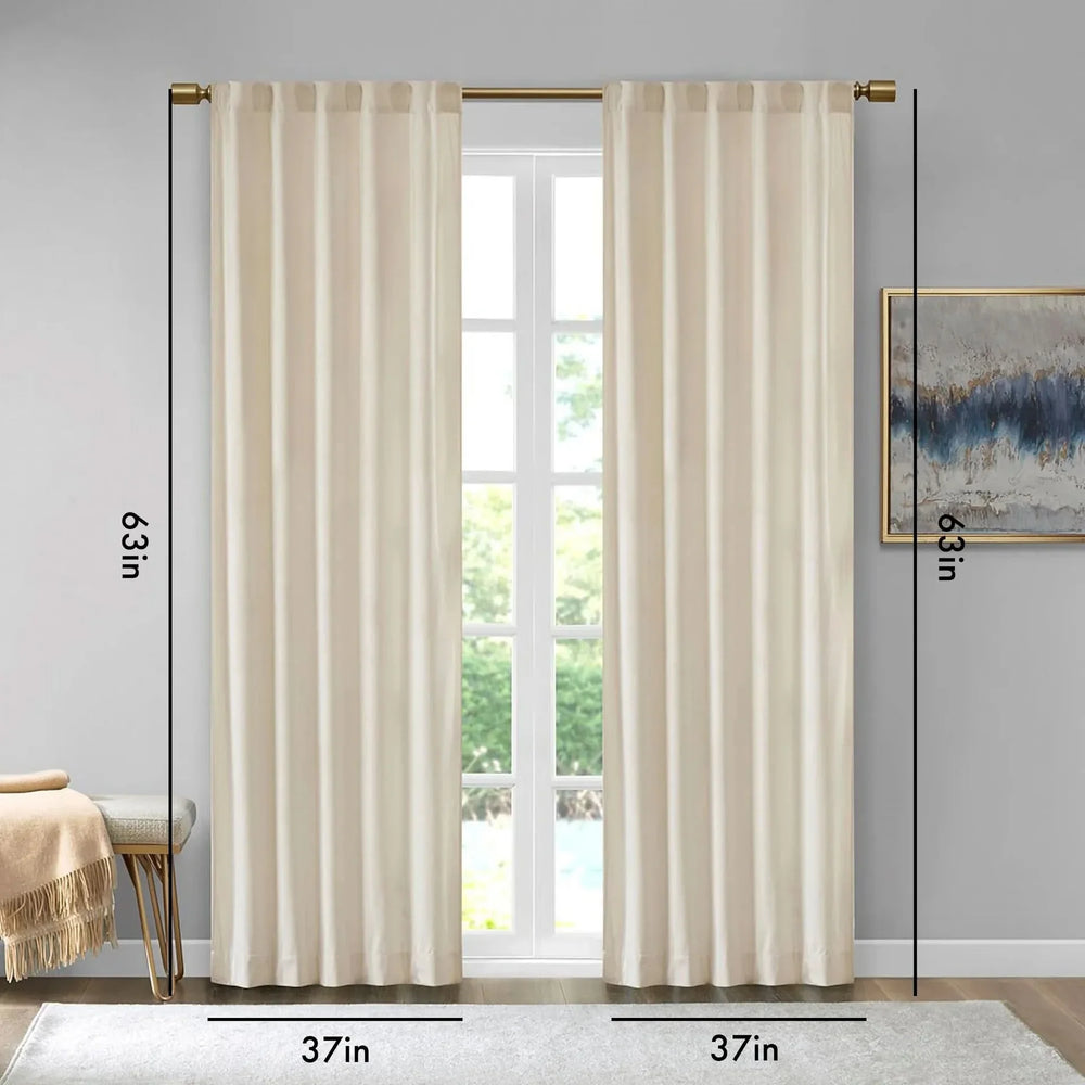Room Darkening Curtains Polyester Velvet Ivory Window Panel Pair Set Media 4