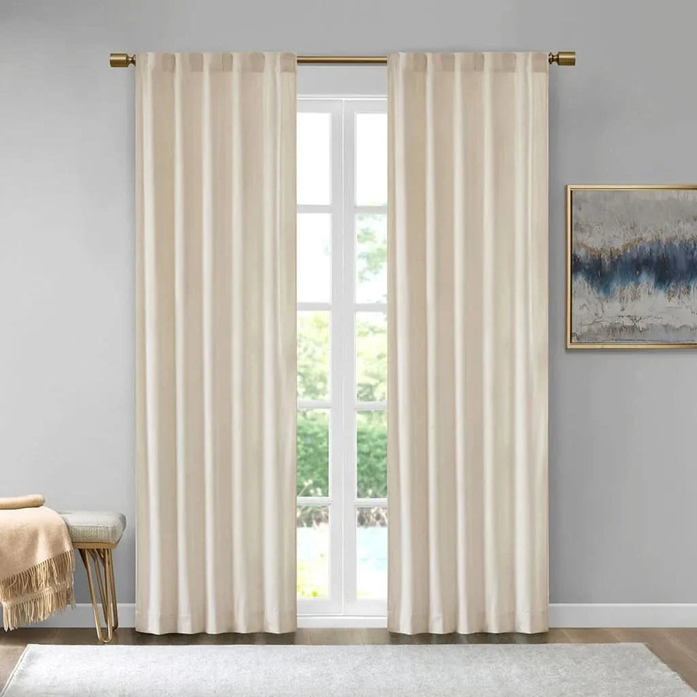 Room Darkening Curtains Polyester Velvet Ivory Window Panel Pair Set Media 1