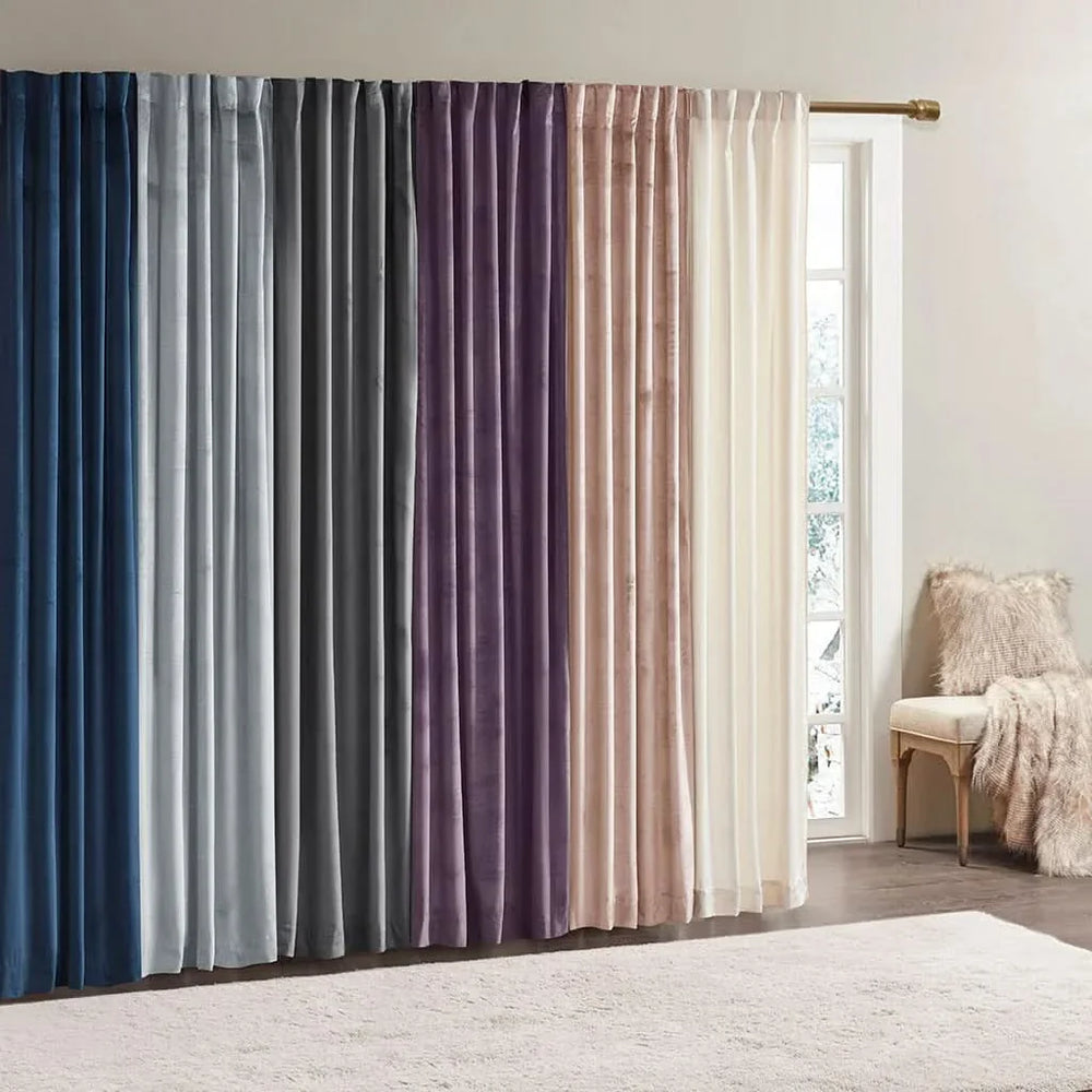 Room Darkening Curtains Polyester Velvet Ivory Window Panel Pair Set Media 5
