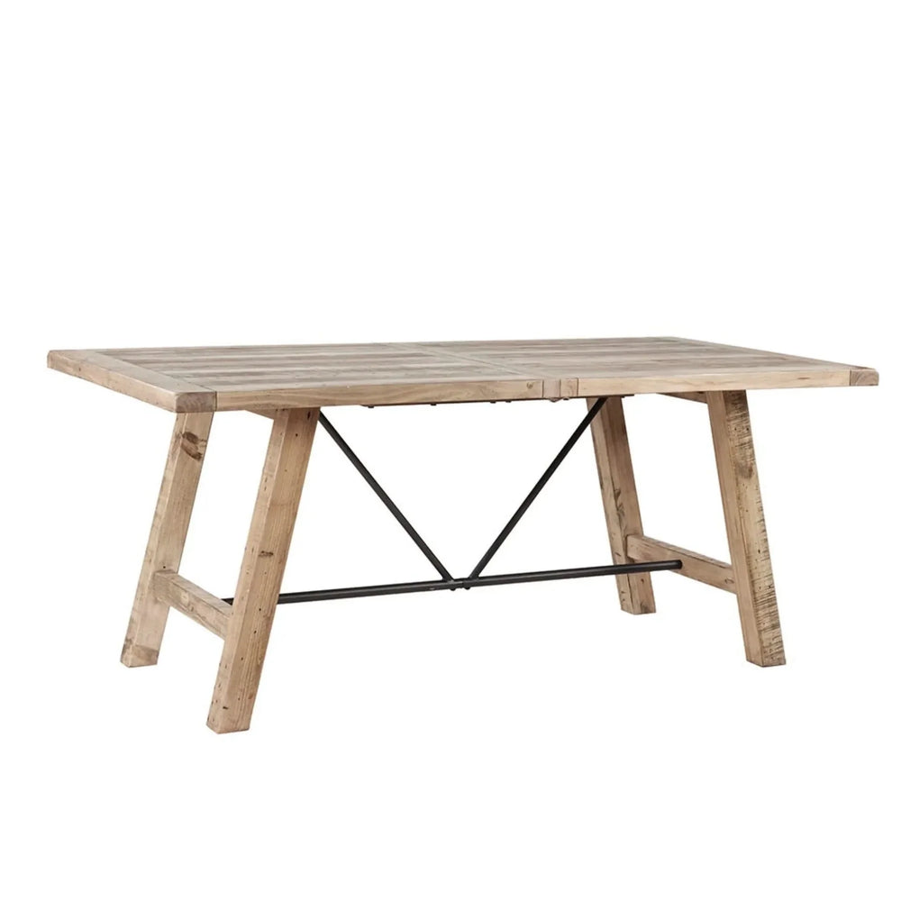 Dining Table Solid Wood Pine Natural Finish Rustic Metal Support Base Media 1