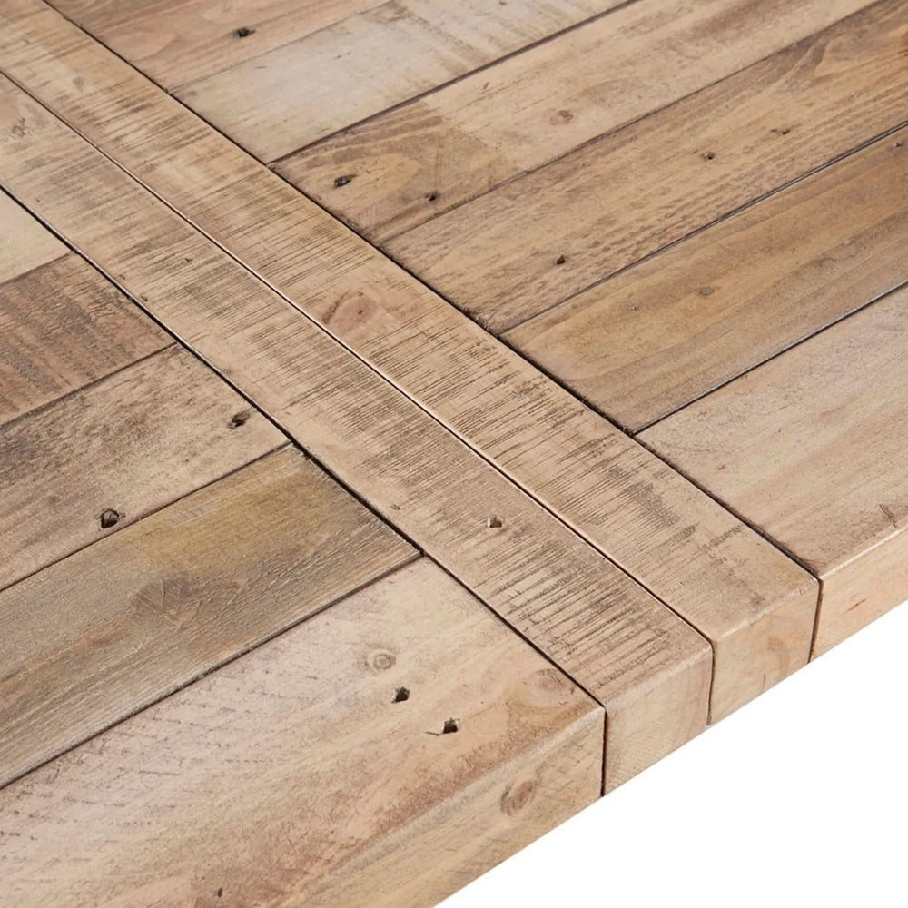 Dining Table Solid Wood Pine Natural Finish Rustic Metal Support Base Media 6