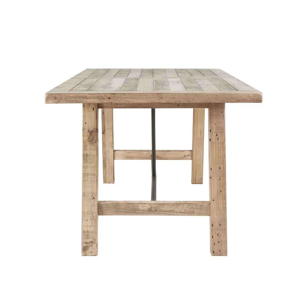 Dining Table Solid Wood Pine Natural Finish Rustic Metal Support Base Media 4